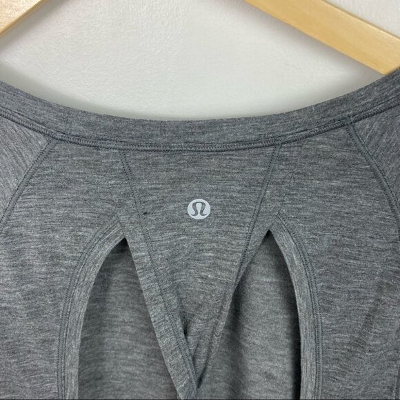Lululemon Stop Drop Squat Long Sleeve Tee Grey Size 4 Twist Open Back Top Run - Picture 7 of 10